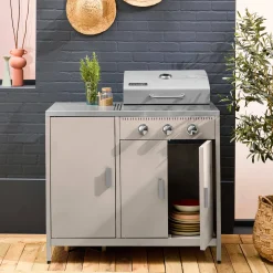 Modulo cucina da esterno in metallo con barbecue a gas a 3 bruciatori
