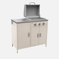 Modulo cucina da esterno in metallo con barbecue a gas a 3 bruciatori