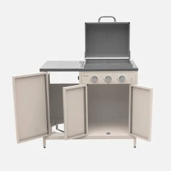 Modulo cucina da esterno in metallo con barbecue a gas a 3 bruciatori