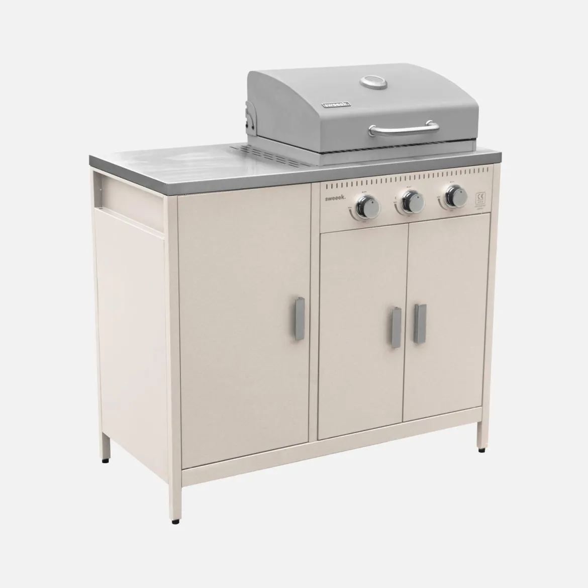 Modulo cucina da esterno in metallo con barbecue a gas a 3 bruciatori