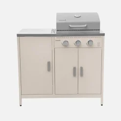 Modulo cucina da esterno in metallo con barbecue a gas a 3 bruciatori