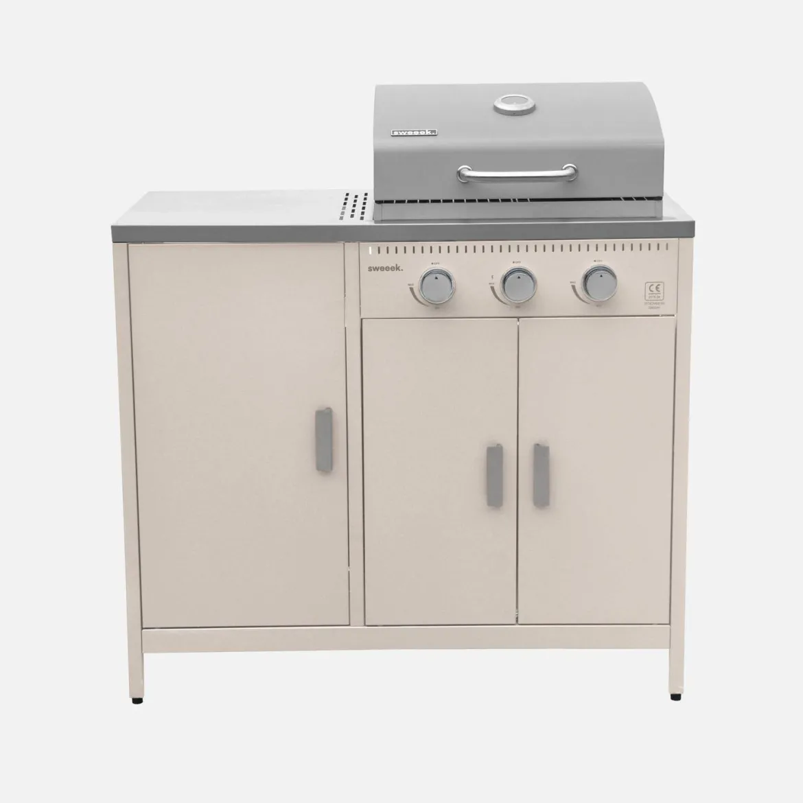 Modulo cucina da esterno in metallo con barbecue a gas a 3 bruciatori