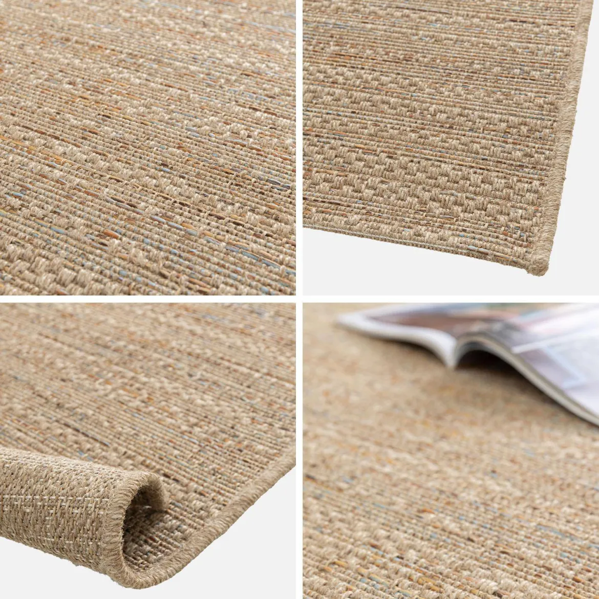 Moquette interna/esterna ad effetto juta chiaro con accenti colorati
