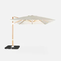 Ombrellone rettangolare eccentrico asta effetto legno, 3x4m + base 50x50cm