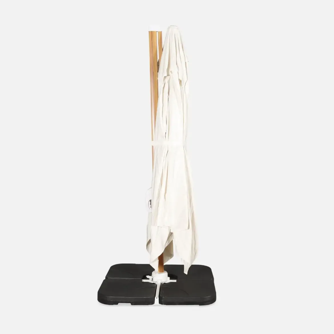 Ombrellone rettangolare eccentrico asta effetto legno, 3x4m + base 50x50cm