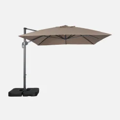 Ombrellone rettangolare eccentrico, 3x4m + piastre di zavorra 50x50cm