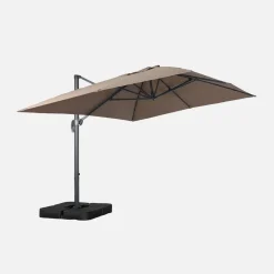 Ombrellone rettangolare eccentrico, 3x4m + piastre di zavorra 50x50cm