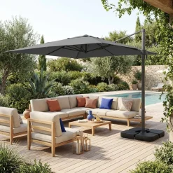 Ombrellone rettangolare eccentrico, 3x4m + base 50x50cm