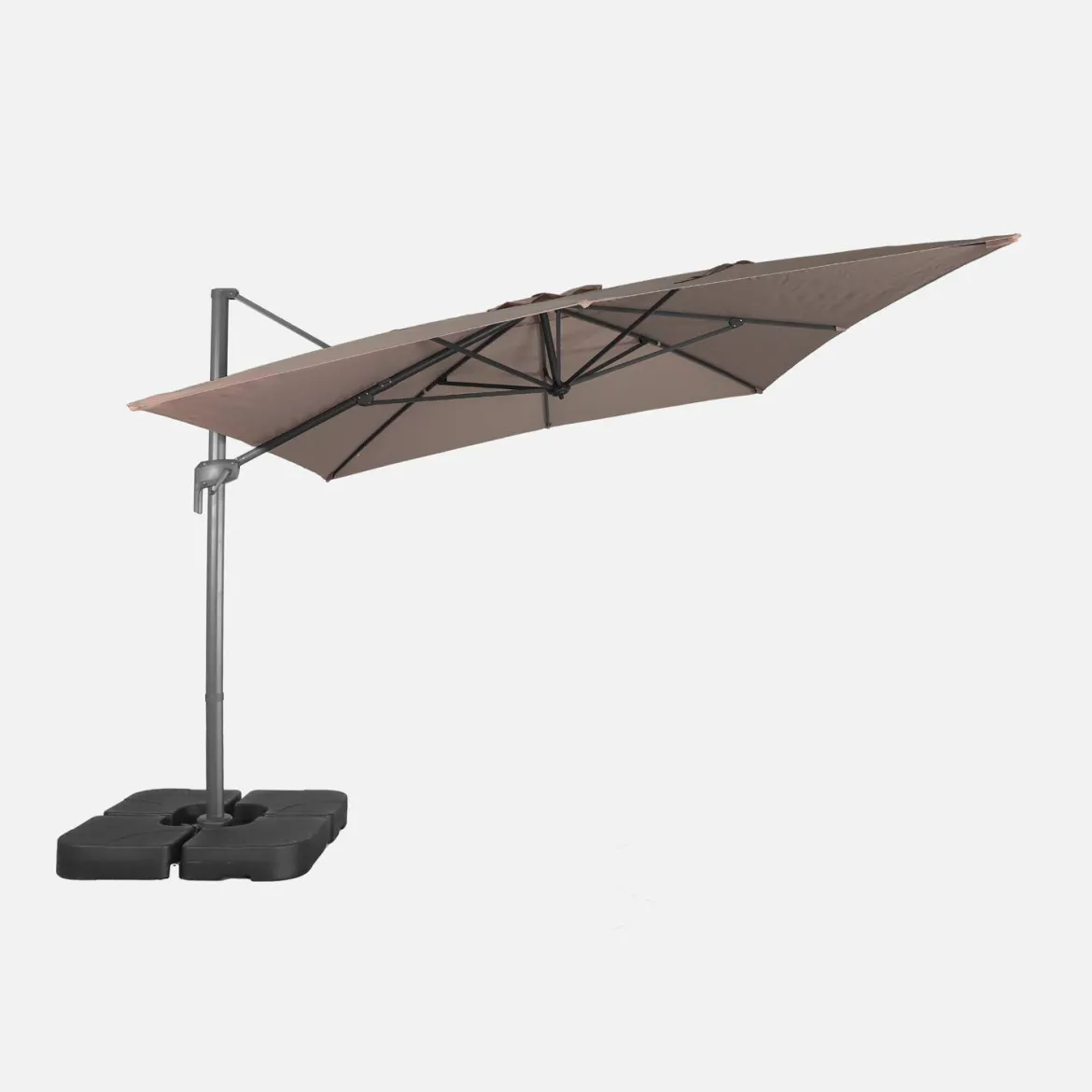 Ombrellone rettangolare eccentrico, 3x4m + base 50x50cm