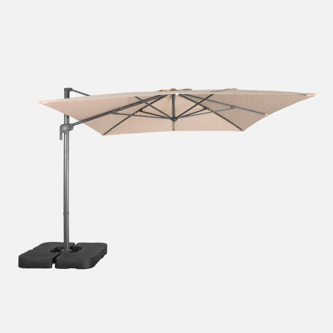 Ombrellone rettangolare eccentrico, 3x4m + base 50x50cm