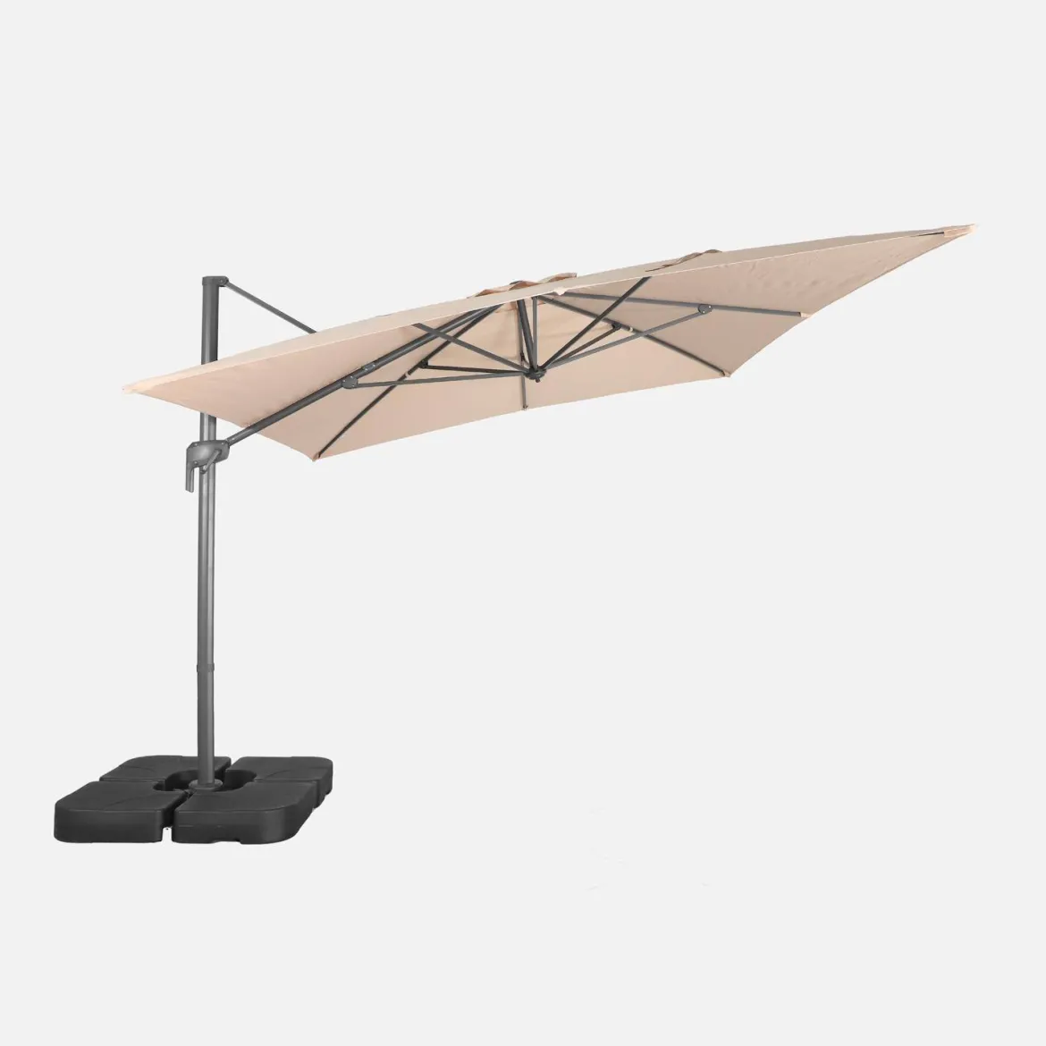 Ombrellone rettangolare eccentrico, 3x4m + base 50x50cm
