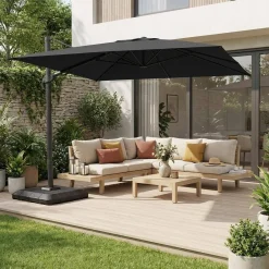 Ombrellone rettangolare eccentrico, 3x4m + copertura + base 98x98cm