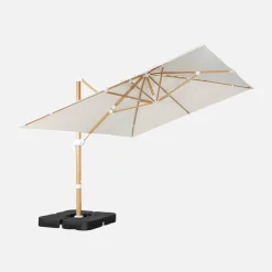 Ombrellone rettangolare eccentrico asta effetto legno, 3x4m + base 50x50cm
