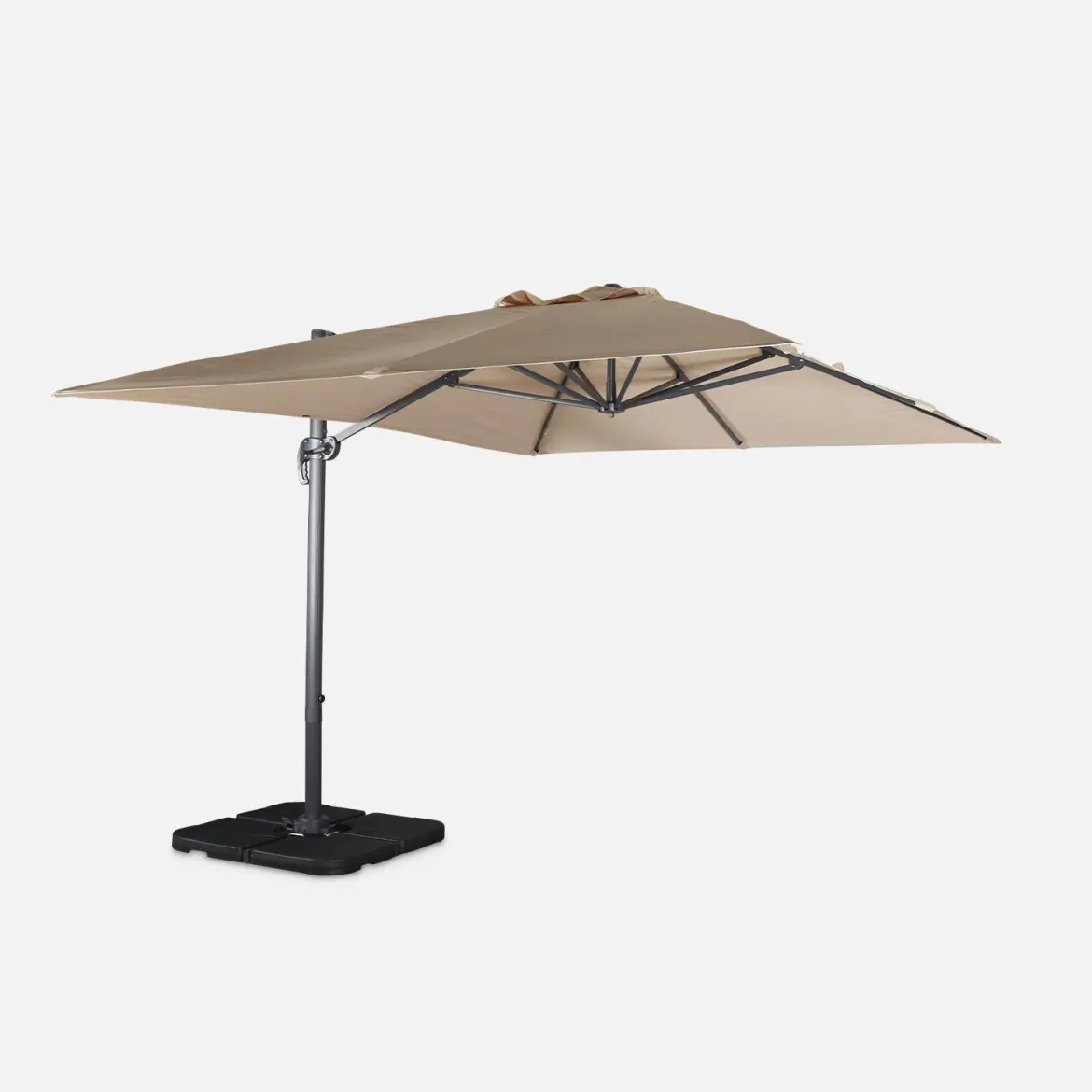 Ombrellone rettangolare eccentrico, 3x4m + base 50x50cm