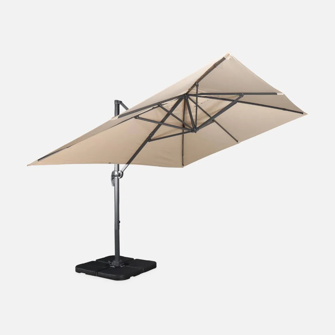 Ombrellone rettangolare eccentrico, 3x4m + base 50x50cm