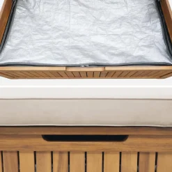Panca cassapanca da giardino in legno di acacia con cuscino, 110L