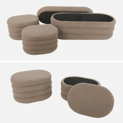 Panca contenitore con 2 pouf contenitori bouclé