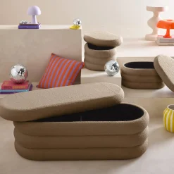 Panca contenitore con 2 pouf contenitori bouclé