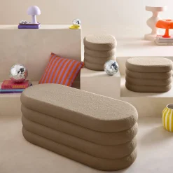 Panca contenitore con 2 pouf contenitori bouclé
