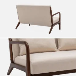 Panca stile scandinavo in legno di hevea e tessuto, 2 posti