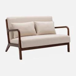 Panca stile scandinavo in legno di hevea e tessuto, 2 posti