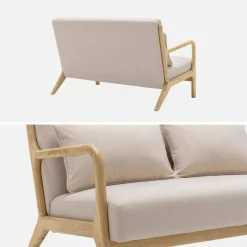 Panca stile scandinavo in legno e tessuto, 2 posti