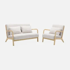Panca stile scandinavo in legno e bouclé, 2 posti