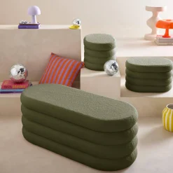 Panca contenitore con 2 pouf contenitori bouclé