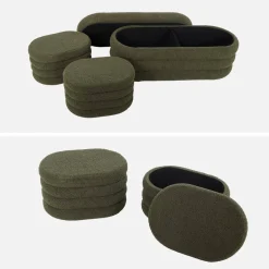Panca contenitore con 2 pouf contenitori bouclé