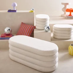 Panca contenitore con 2 pouf contenitori bouclé