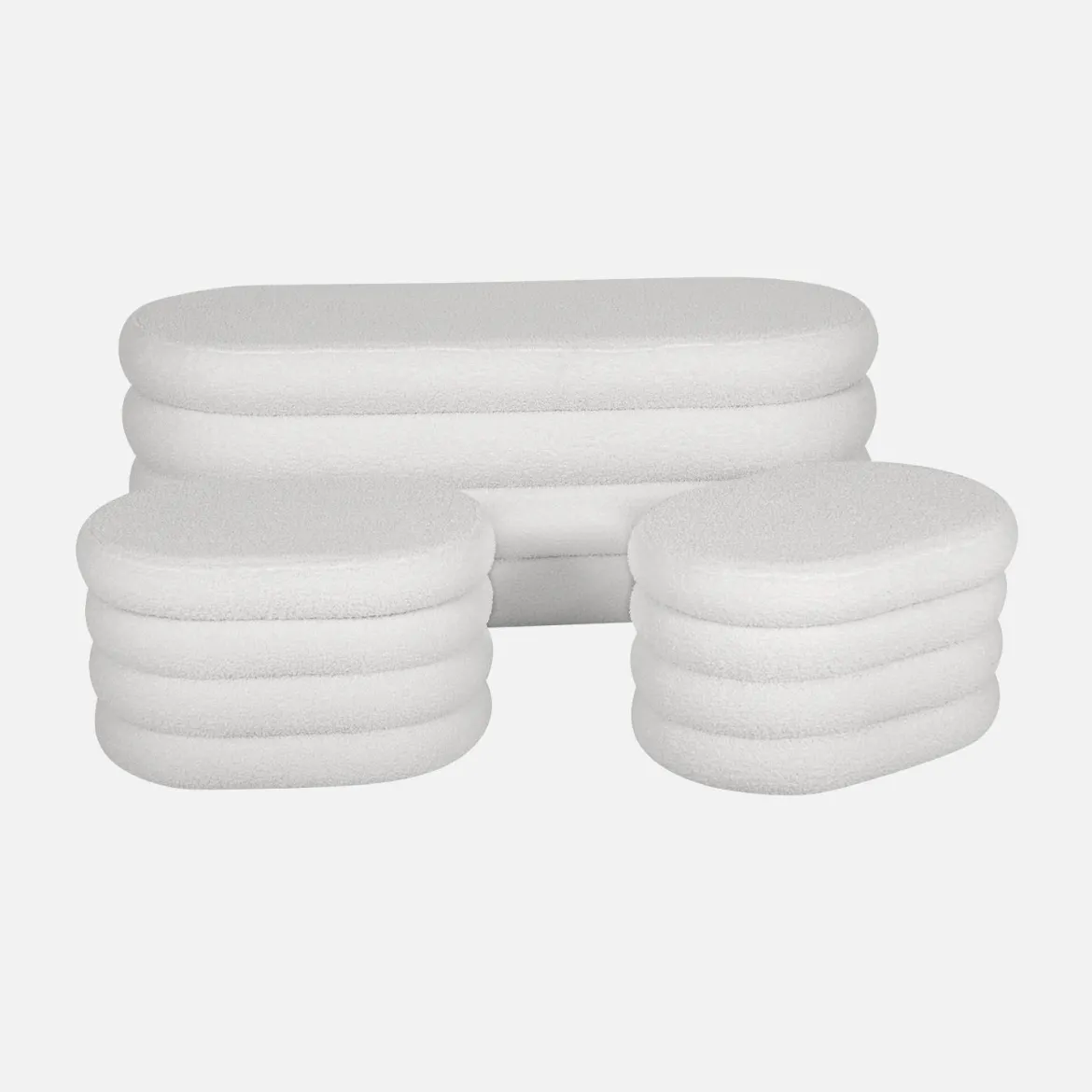 Panca contenitore con 2 pouf contenitori bouclé