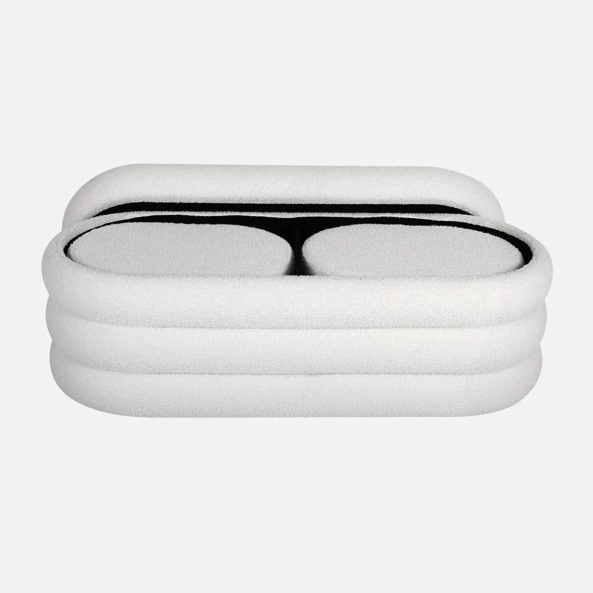Panca contenitore con 2 pouf contenitori bouclé
