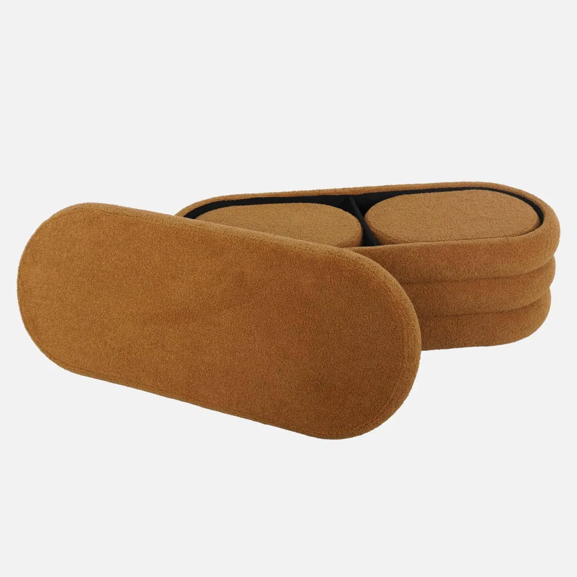 Panca contenitore con 2 pouf contenitori bouclé