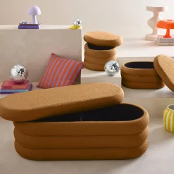 Panca contenitore con 2 pouf contenitori bouclé