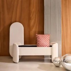 Panca contenitore, fondo letto contemporaneo in tessuto