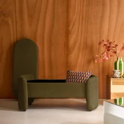 Panca contenitore, fondo letto contemporaneo in tessuto