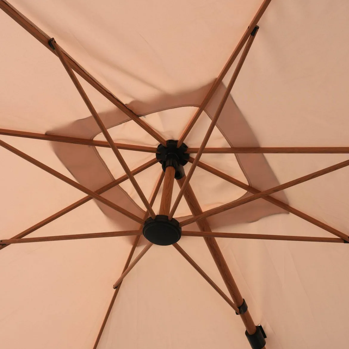 Parasol decentrato 3x3m quadrato, palo effetto legno
