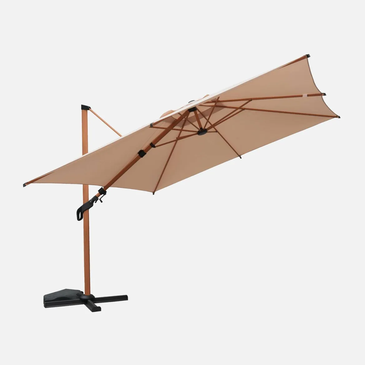 Parasol decentrato 3x3m quadrato, palo effetto legno