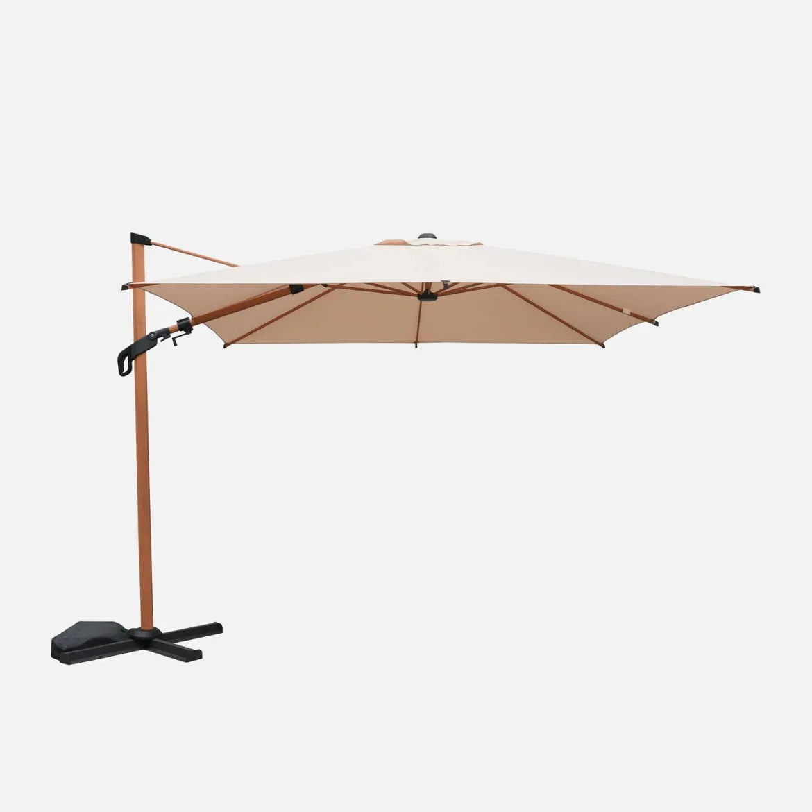 Parasol decentrato 3x3m quadrato, palo effetto legno