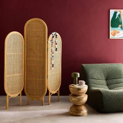 Paravento pieghevole da interno in rattan