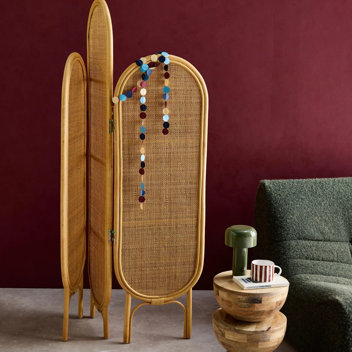 Paravento pieghevole da interno in rattan