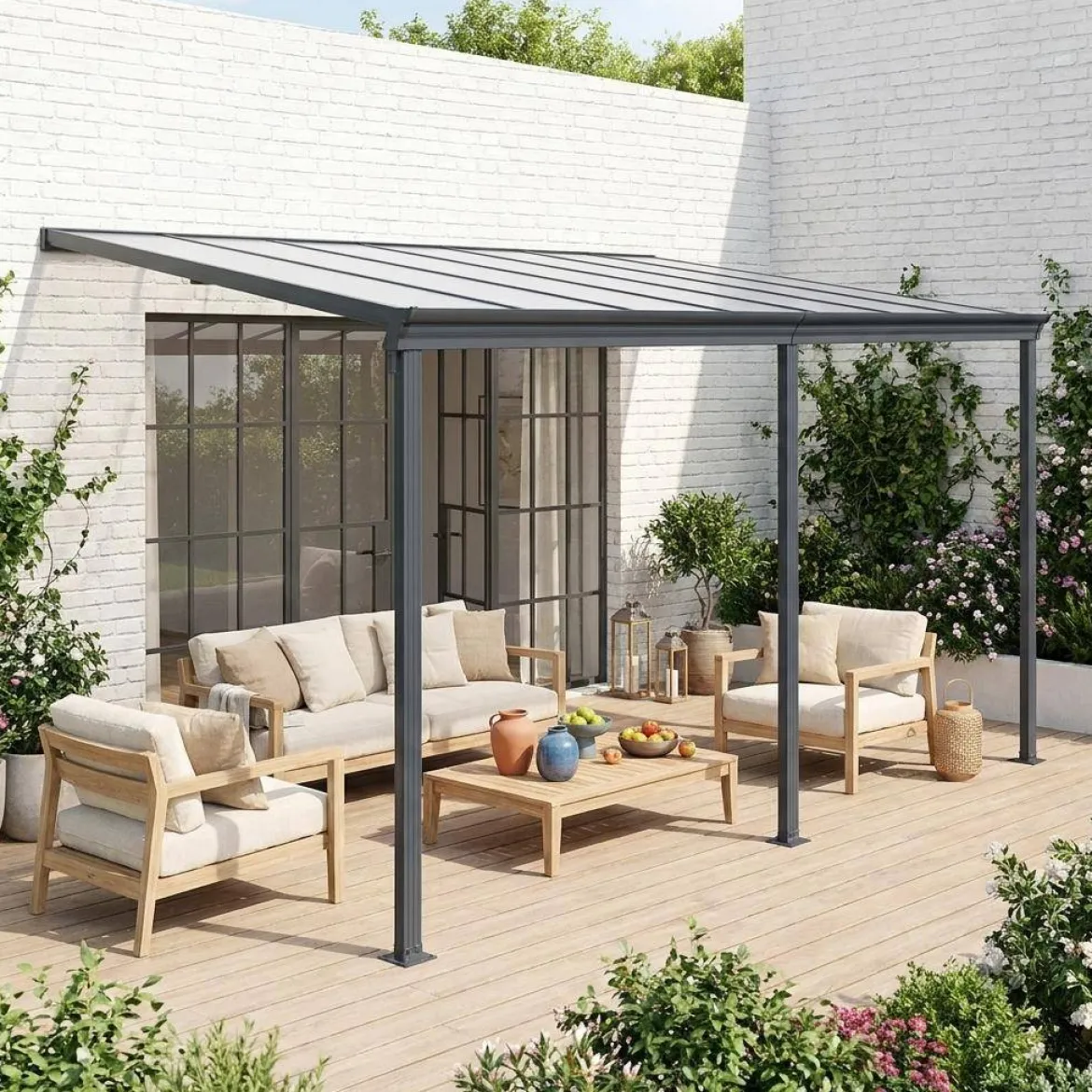 Pergola a parete 3x4 m in alluminio con grondaia