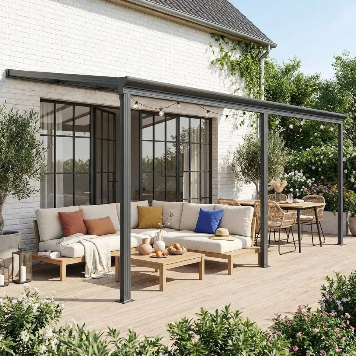 Pergola a parete 3x5 m in alluminio con grondaia