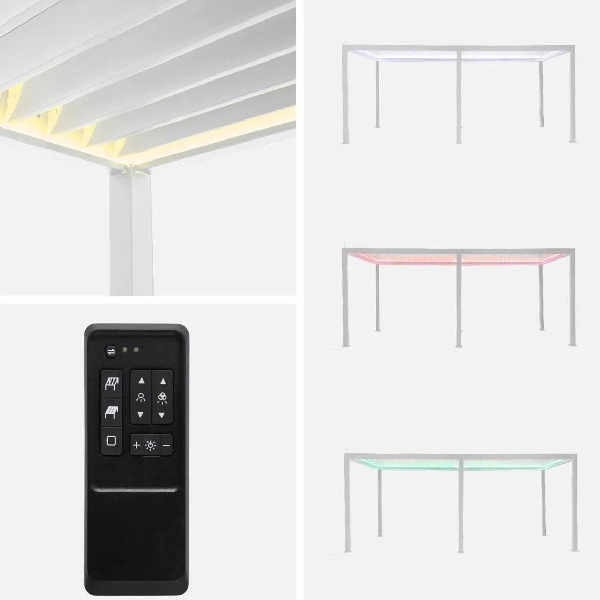 Pergola bioclimatica elettrica 3x6m in alluminio con LED + 4 tende 3m