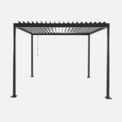 Pergola bioclimatica 3x3 con piedini arrotondati in alluminio e acciaio e lamelle orientabili
