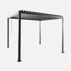 Pergola bioclimatica 3x3 con piedini arrotondati in alluminio e acciaio e lamelle orientabili