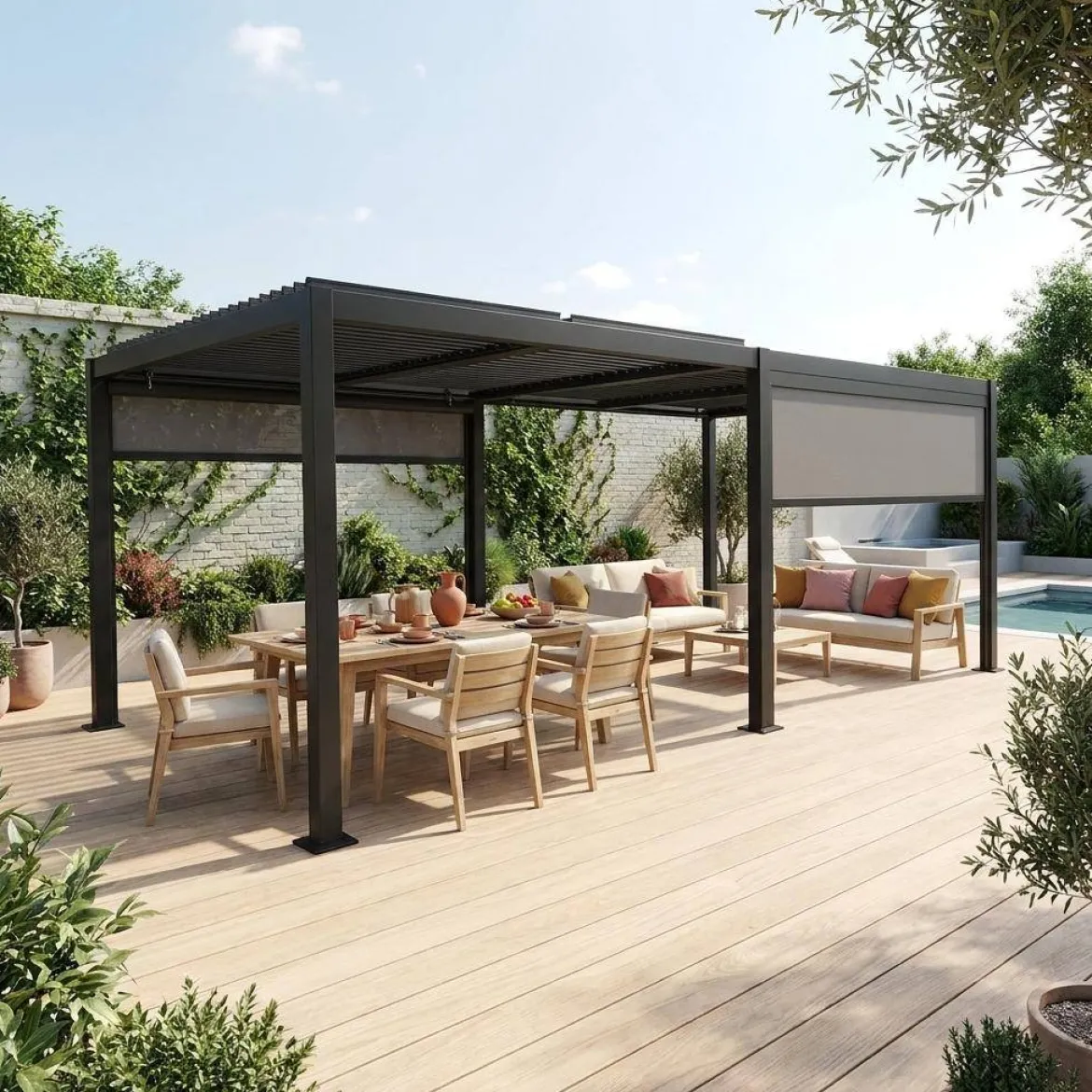 Pergola bioclimatica 3x6m + 2 tende 3m