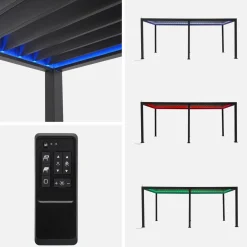 Pergola bioclimatica 3x6m elettrica in alluminio con illuminazione a LED