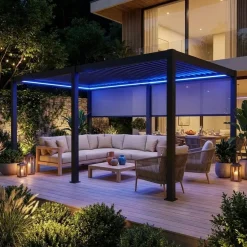Pergola bioclimatica 3x6m elettrica in alluminio con LED + 2 tende 3m