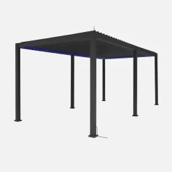 Pergola bioclimatica 3x6m elettrica in alluminio con LED + 2 tende 3m
